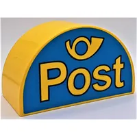 Duplo Brick 2 x 4 x 2 Curved Top with 'Post' and Horn Yellow on Blue Background Print