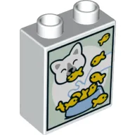 Duplo Brick 1 x 2 x 2 with Bottom Tube, Cat Eating Fish print