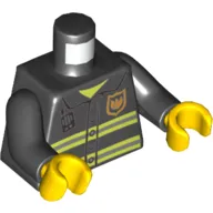 Torso Fire Uniform, Badge, Stripes and Radio Print, Black Arms, Yellow Hands
