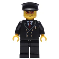 Pilot, Black Suit with Tie and Airplane Badge, Black Hat, Orange Sunglasses