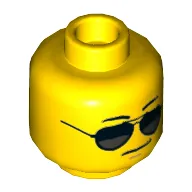 Minifig Head, Black and Silver Sunglasses, Chin Dimple, Grim Mouth Print