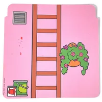 Backdrop, House, Pink Walls, Ladder, Plant / Orange Walls, Fridge, Fruit Bowl, Wall Cabinet Print