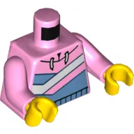Torso Hoodie, Medium Blue and White Angular Stripes Print, Bright Pink Arms, Yellow Hands