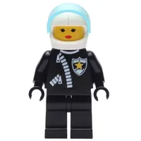 Policewoman, Black Jacket with Zipper and Badge, White Helmet with Trans-Light Blue Visor