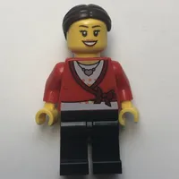 Woman, Cardigan Tied with Bow and Necklace, Black Legs, Dark Brown Hair