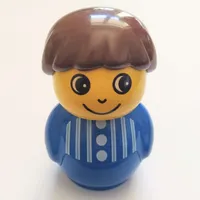 Primo Figure Boy with Blue Base, Striped Shirt Print, Brown Hair
