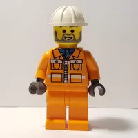Garry - Construction Worker, Orange Jacket with Zipper and Reflective Stripes, Orange Legs, White Hard Hat, Beard