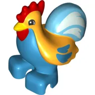 Duplo Animal Rooster with Bright Light Orange Top and Medium Azure Tail Print