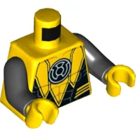 Torso Suit Serrated with Muscles Outline and White Sinestro Logo Print, Black Arms, Yellow Hands