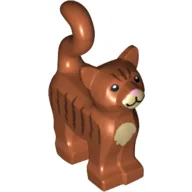 Animal, Cat, Standing New Style with Dark Tan Chest and Muzzle, Brown Stripes, and Bright Pink Nose Print