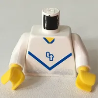 Torso Soccer Shirt with Blue Chevron and '4' Front and Back Print, White Arms, Yellow Hands