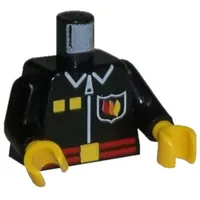 Torso Fire Flame Badge, Red Belt, Zipper and Collar Print, Black Arms, Yellow Hands