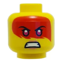 Minifig Head Harumi, Magenta Eyes, Red Paint Across Eyes, Peach Lips, Smile / Angry Print