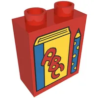 Duplo Brick 1 x 2 x 2 with Book with 'ABC' on Front and Pencil Print