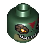 Minifig Head Cragger, Dual Sided, Crocodile with Dark Brown Eye Scales, White Teeth and Red Scar, Wide Eye / Narrow Eye Print [Hollow Stud]