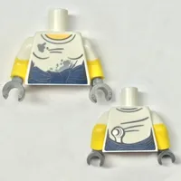 Torso, Dual Molded Arms, Shirt with Gray Splotches, Dark Blue Top Tied Around Waist / Wrench on Back Print, White Sleeves Pattern, Yellow Arms, Dark Bluish Gray Hands