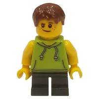 Kid, Lime Torso, Dark Green Legs, Dark Brown Hair