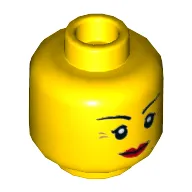 Minifig Head, Red Lips, Crow's Feet and Beauty Mark, Smile / Annoyed with Short Frown Lines Print