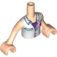 Minidoll Torso Girl with White Blouse Top with Red Cross Logo over Magenta Shirt Pattern, Light Nougat Arms with Hands