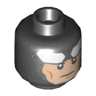 Minifig Head Batman, White Goggles on Forehead, Stern / Slight Smile Print