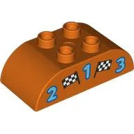 Duplo Brick 2 x 4 Curved Top with 2 Checkered Flags and '1', '2', and '3' print