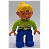 Duplo Figure with Ponytail Yellow, with Blue Legs, Lime Top (Wendy)