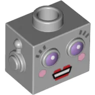 Minifig Head Special, Robot with Purple Eyes, Eyelashes, Open Mouth with Red Lips Print (Lady Robot)