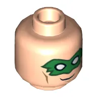 Minifig Head Green Lantern (Hal Jordan), Dual Sided, Green Eyemask, Smirk / Open Mouth Smile Print [Hollow Stud]