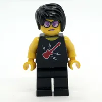 Woman, Black Top with Guitar, Black Legs, Black Hair