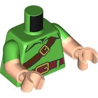 Torso, Dual Molded Arms, Shirt, Dark Red Belt, Gold Buckle, Reddish Brown Strap print, Bright Green Sleeves Pattern, Light Nougat Arms and Hands