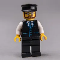 Man, Black Vest and Tie, Black Legs, Black Hat, Beard and Glasses