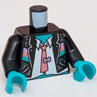 Torso Jacket, White Shirt, Coral Tie with Lavender Bone, Glitter print, Black Arms, Dark Turquoise Hands