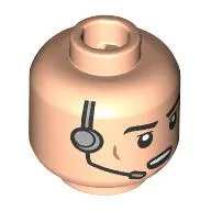 Minifig Head Imperial Crew, Black Eyebrows, Stern, Open Mouth, Headset