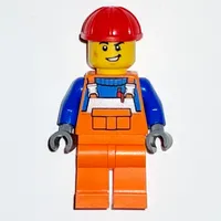 Construction Worker, Orange Overalls, Red Hard Hat