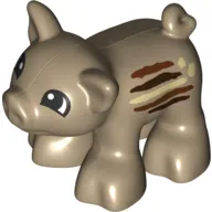 Duplo Animal Pig, Short, Semi-Circular Eyes, Tan, Reddish Brown, and Dark Brown Stripes (Wild Boar) Print