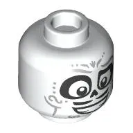 Minifig Head Ernesto De La Cruz, Skeleton Face, Silver Markings, Black Moustache, Raised Eyebrow Grin/Mean Smile print