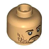 Minifig Head Cassian Andor, Dark Brown Eyebrows, Moustache, Scruffy Beard, Neutral/Lopsided Smirk