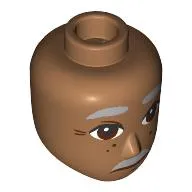 Minidoll Head Male, Thick Dark Bluish Grey Eyebrows, Moustache, Reddish Brown Eyes, Spots, Crows Feet