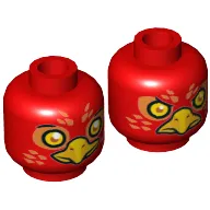 Minifig Head Flinx, Phoenix with Orange Eye Circles, Orange Feathers, Yellow Eyes and Beak, Surprised / Stern Print