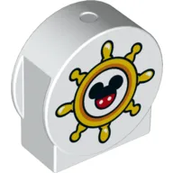 Duplo Brick 1 x 3 x 2 Round Top, Cut Away Sides with Boat Ship's Wheel with Mickey Print