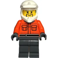 Pit Crew, Reddish Orange Torso, Dark Bluish Grey Legs, Male, Black Beard