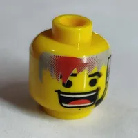 Minifig Head Flex, Male Huge Grin, Headset, Eyebrows Print [Blocked Open Stud]