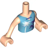 Minidoll Torso Girl with Medium Azure Top with Dark Purple Clasp, White and Dark Purple Palm Trees Print, Light Nougat Arms with Hands