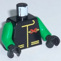 Torso Extreme Team Jacket with Red X Logo on Back Print, Green Arms, Black Hands