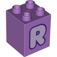 Duplo Brick 2 x 2 x 2 with Lavender 'R' Print