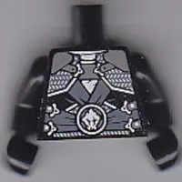Torso Armor with Silver Plates, Dark Bluish Gray Sash Belt Print, Black Arms and Hands