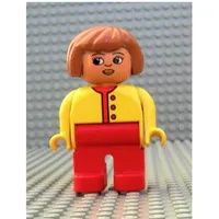 Duplo Figure, Early, Hair Bob Fabuland Brown, Red Legs, Red Buttons and Undershirt