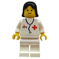 Doctor, Woman, White Jacket with Red Cross and Stethoscope, Black Hair (3626a Head)