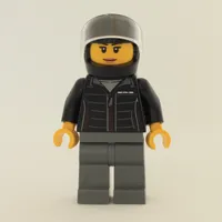 Race Driver, Black Jacket, Dark Bluish Gray Legs, Black Helmet