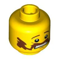Minifig Head, Brown Handlebar Moustache, Scared Print
